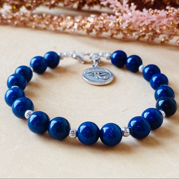 Lapis Lazuli Gemstone Sterling Silver Bracelet - Picture 2 of 5